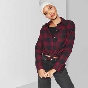 NWOT Burgundy Maroon Plaid Flannel Button Up Shirt Overshirt New Grunge 90s